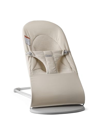 BabyBjörn Bouncer Balance Soft, Light Beige, Woven/Jersey, Tri-Fabric | 2-in-1 Adjustable Baby Bouncer