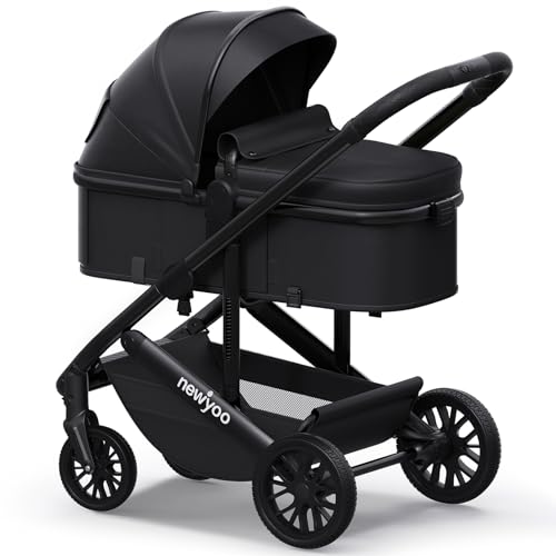 newyoo Infant Stroller with Pramette Mode, Nestro 516M, Convertible Baby Strollers with Reversible Seat & Cup Holder, Coches para Bebes, 2-in-1 Rear-Facing Pram, Black