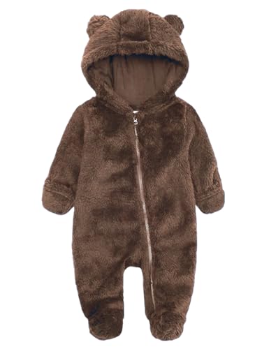 CHAOJIESI Baby Snowsuit Fleece Footie Hooded Romper 3 Months Brown