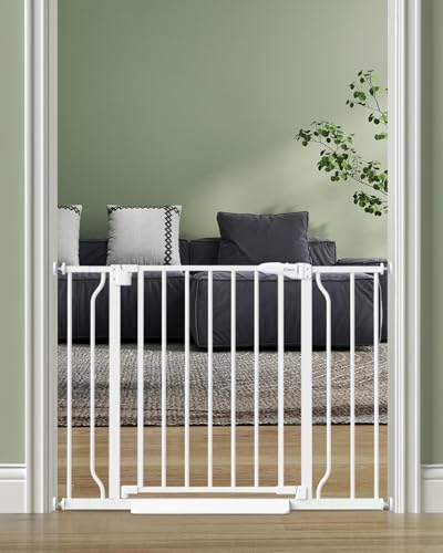 Cideny Baby Gate No Drilling, 29"-40" Auto Close Dog Gate Indoor for Doorways & Stairs, Pressure Mounted Adjustable Pet Gate, Easy Walk Through Child Gate for Children & Pets Stroller Friendly, White