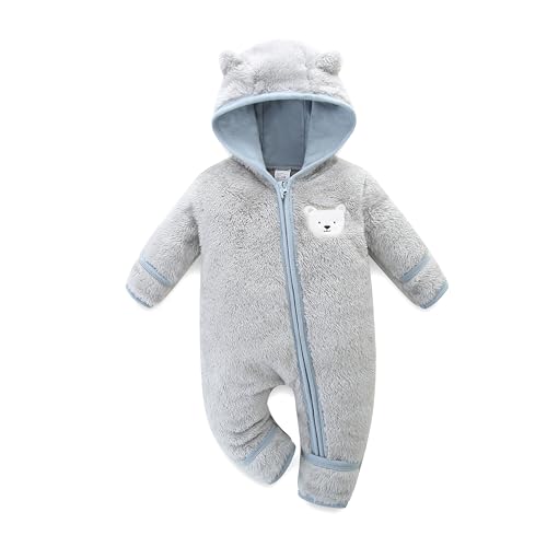 Hikido Baby Boy Fleece Hooded Jumpsuit Pram Animal Costume Easy to Wear and Wash for 12-18M Gray