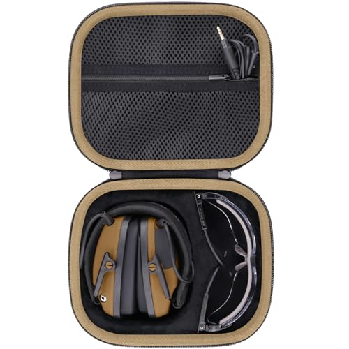 Baval Hard Storage Case for Walkers Razor Electronic Ear Muffs and Glasses | Compatible with Walkers Razor Slim/Howard Leight Honeywell Impact Sport/Prohear Ear Muffs and Glasses, Shockproof, Brown Case