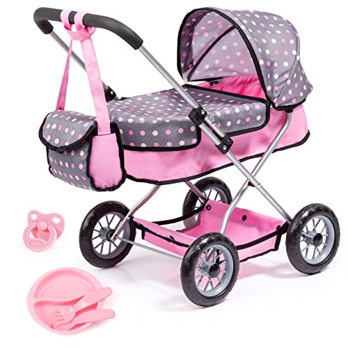 Bayer Smarty Modern Doll Pram & Stroller Set for 18 Inch Dolls, Polka Dot