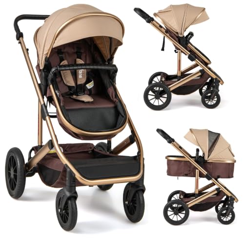 INFANS 2 in 1 Baby Stroller, Folding Newborn Pram Convertible Bassinet for Infant Foldable High Landscape Shock Absorption with Reversible Seat Aluminum Structure for Pushchair