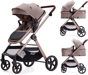 Lortsybab 2 in 1 Baby Stroller, Newborn Infant Toddler Convertible Pram Stroller for 0-36