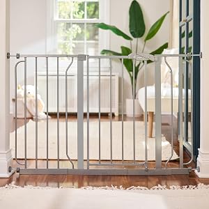 Regalo Safety 29-49" Easy Step Extra Wide Baby Gate for Doorways & Bottom of Stairs, Pressure Mounted with Door, Platinum